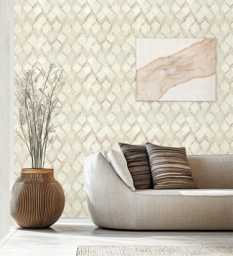 Papel pintado rombos de madera fresno claro efecto escultórico 3D  Marcus Facet 685262