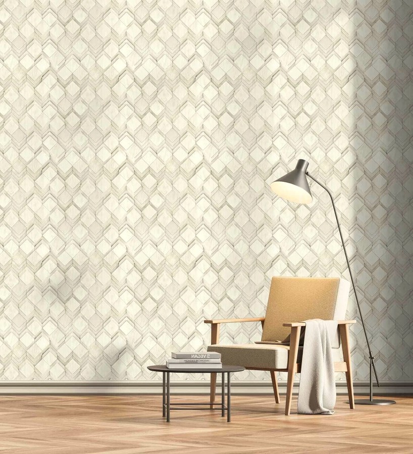 Papel pintado rombos de madera fresno claro efecto escultórico 3D  Marcus Facet 685262