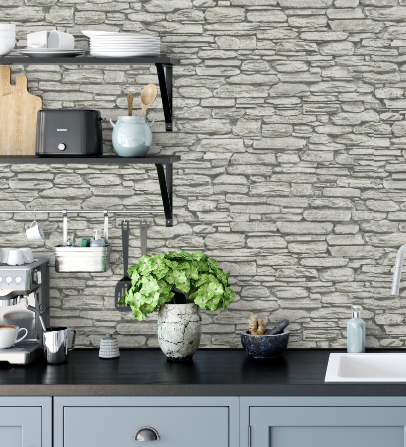 Papel pintado piedra pizarra gris rústica  Columbus Street 685264