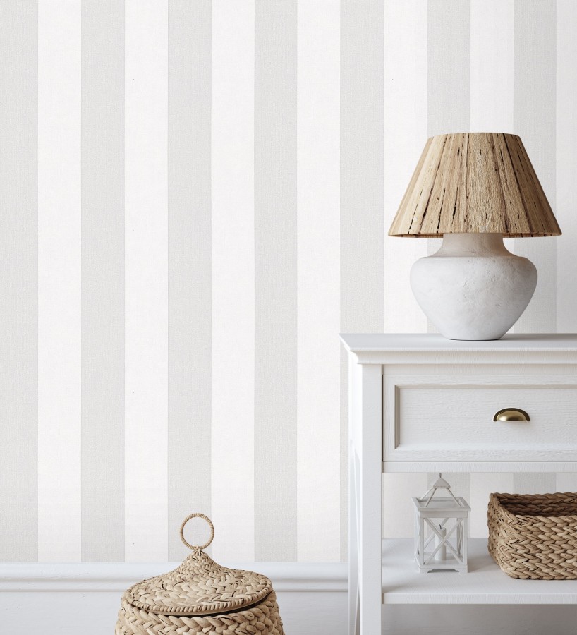 Papel pintado de rayas grises y blanca textura textil suave  Soren Stripe 685271