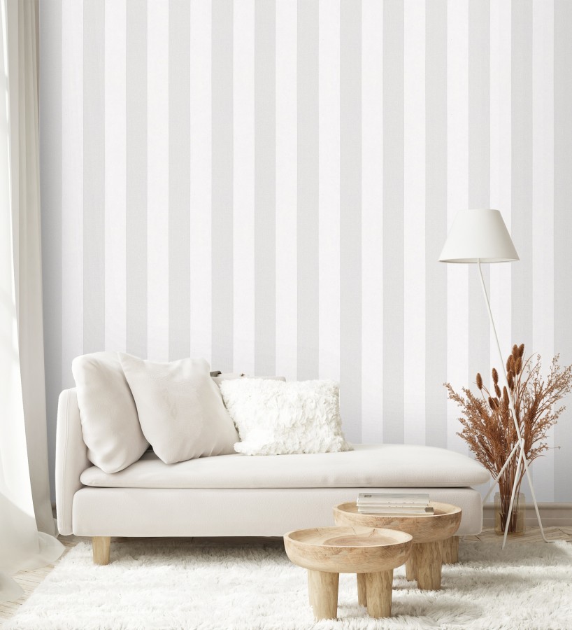 Papel pintado de rayas grises y blanca textura textil suave  Soren Stripe 685271