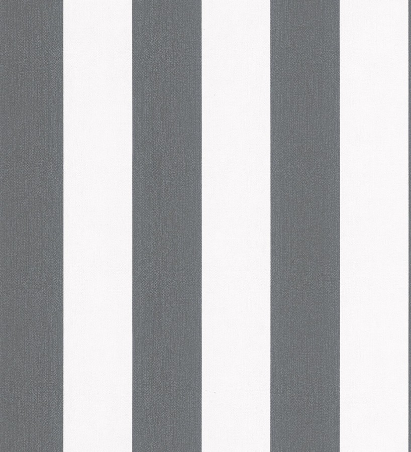Papel pintado de rayas negras y blanca textura textil suave  Soren Stripe 685272