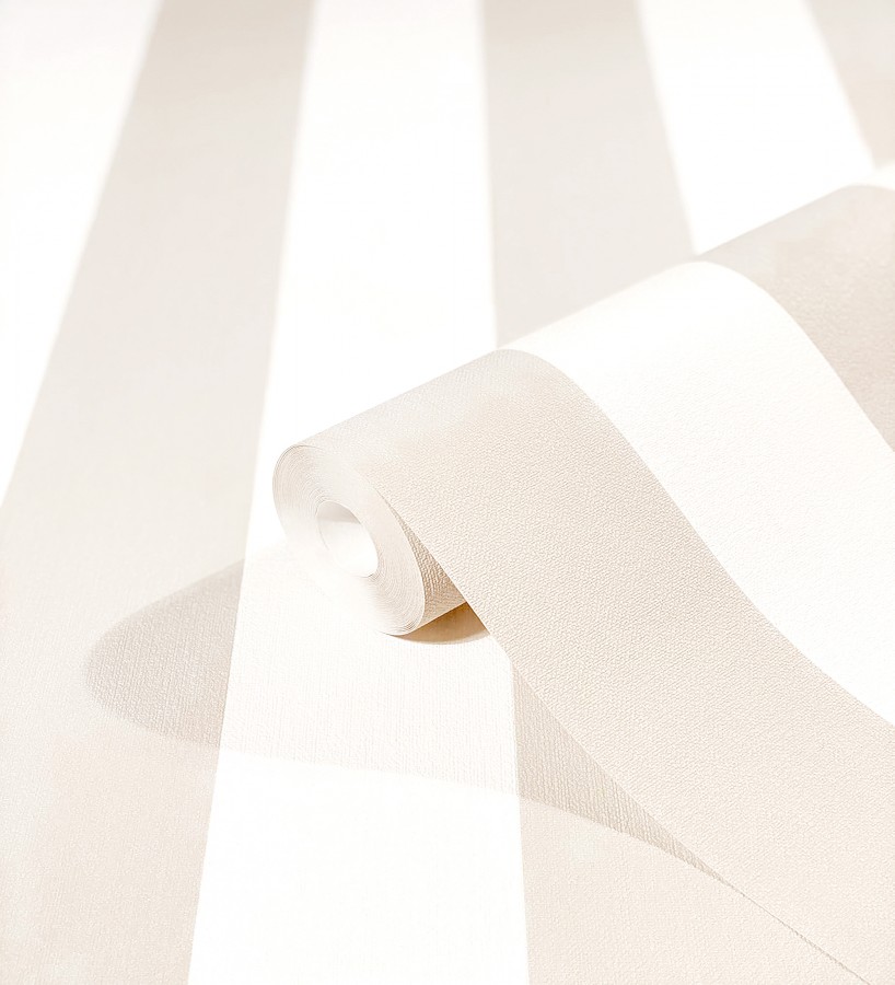Papel pintado de rayas beige y blanca textura textil suave  Soren Stripe 685273