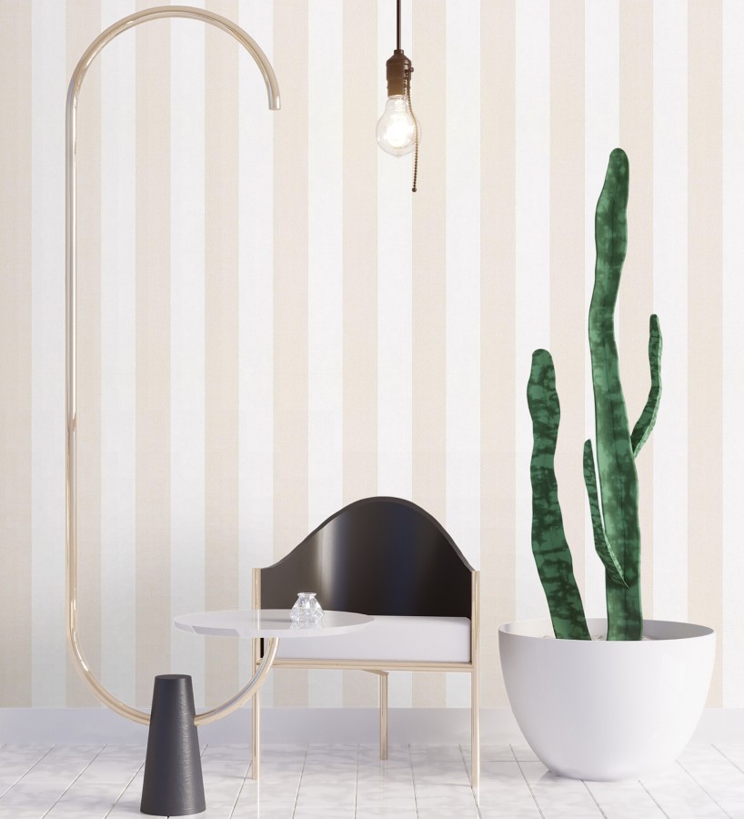 Papel pintado de rayas beige y blanca textura textil suave  Soren Stripe 685273
