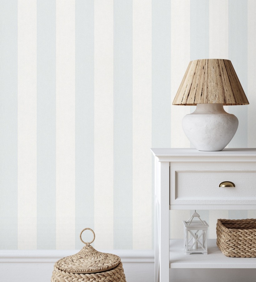 Papel pintado de rayas celeste y blanca textura textil suave  Soren Stripe 685274