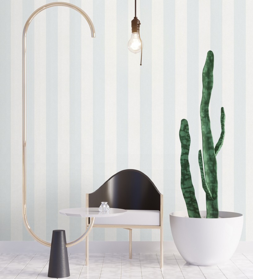 Papel pintado de rayas celeste y blanca textura textil suave  Soren Stripe 685274