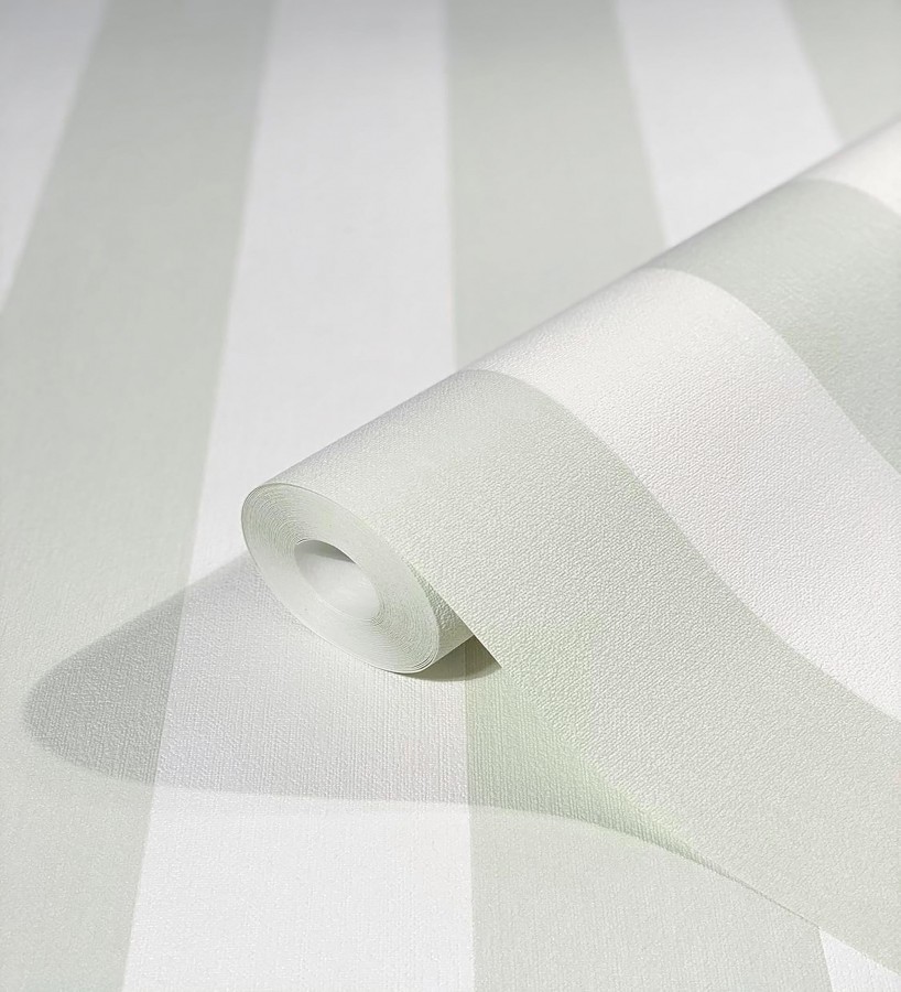 Papel pintado de rayas verdes y blanca textura textil suave  Soren Stripe 685275