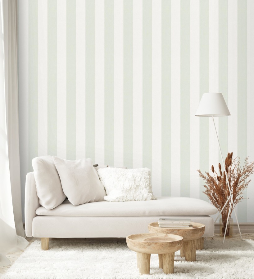 Papel pintado de rayas verdes y blanca textura textil suave  Soren Stripe 685275