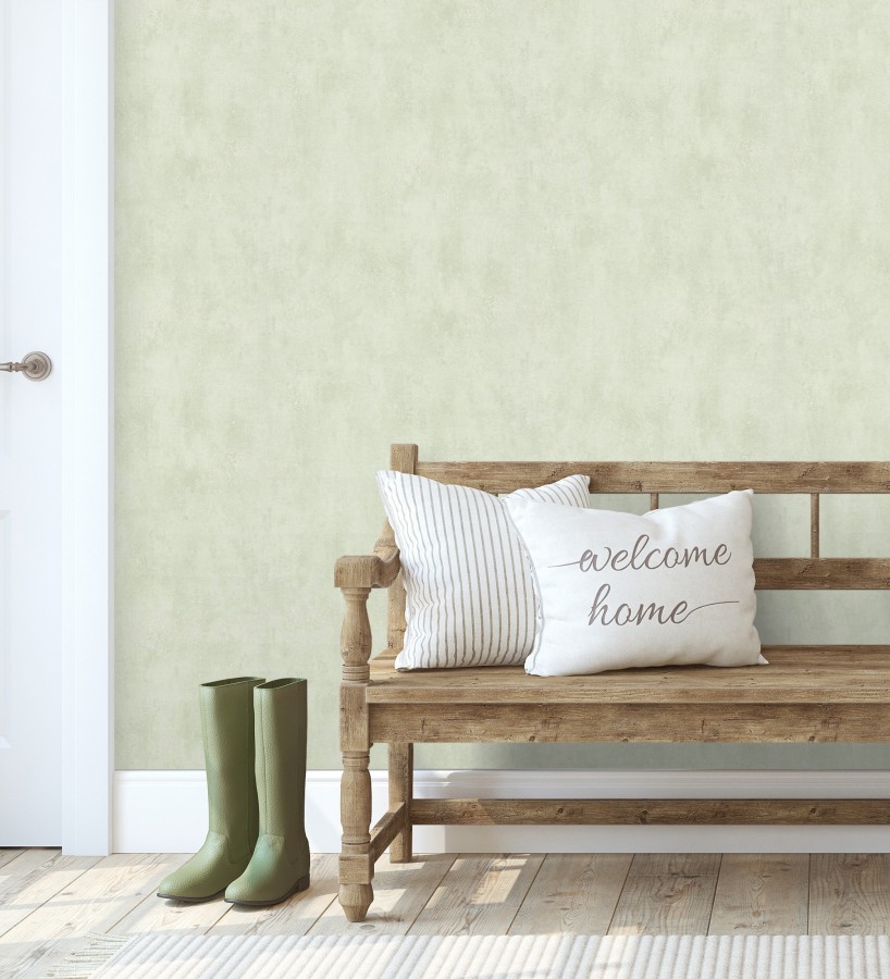 Papel pintado microcemento verde salvia estilo industrial  Mercer Clay 685279