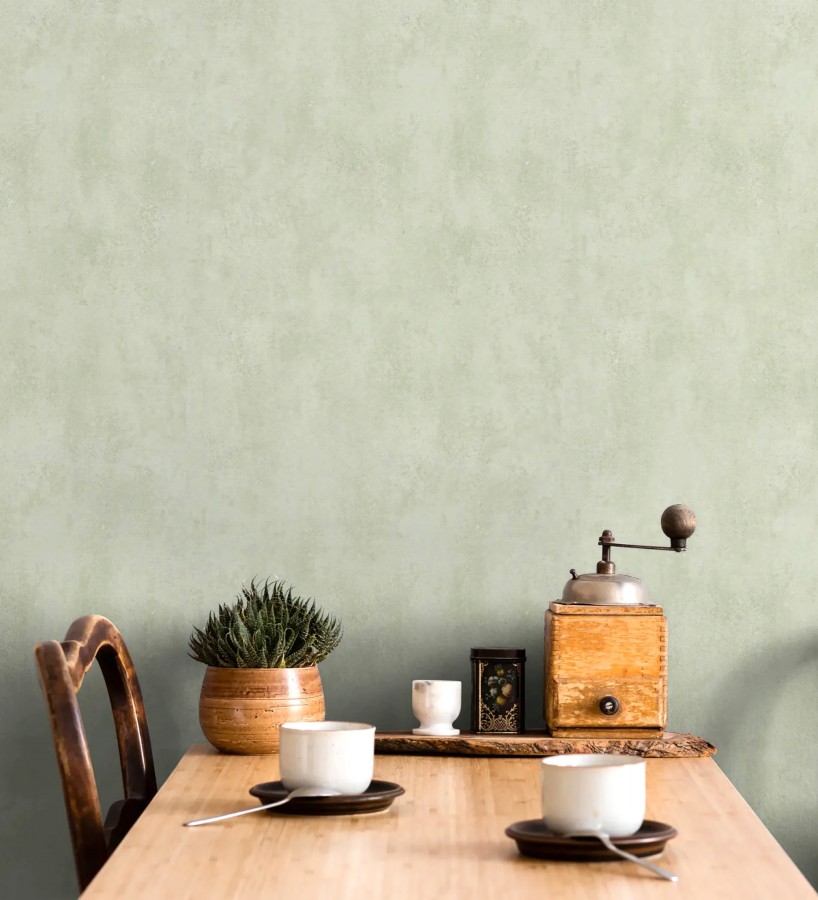 Papel pintado microcemento verde salvia estilo industrial  Mercer Clay 685279