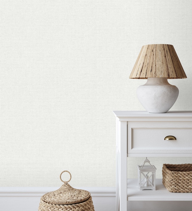 Papel pintado liso blanco nieve efecto textil hilos de lino y algodón  Raffton Shadow 685285