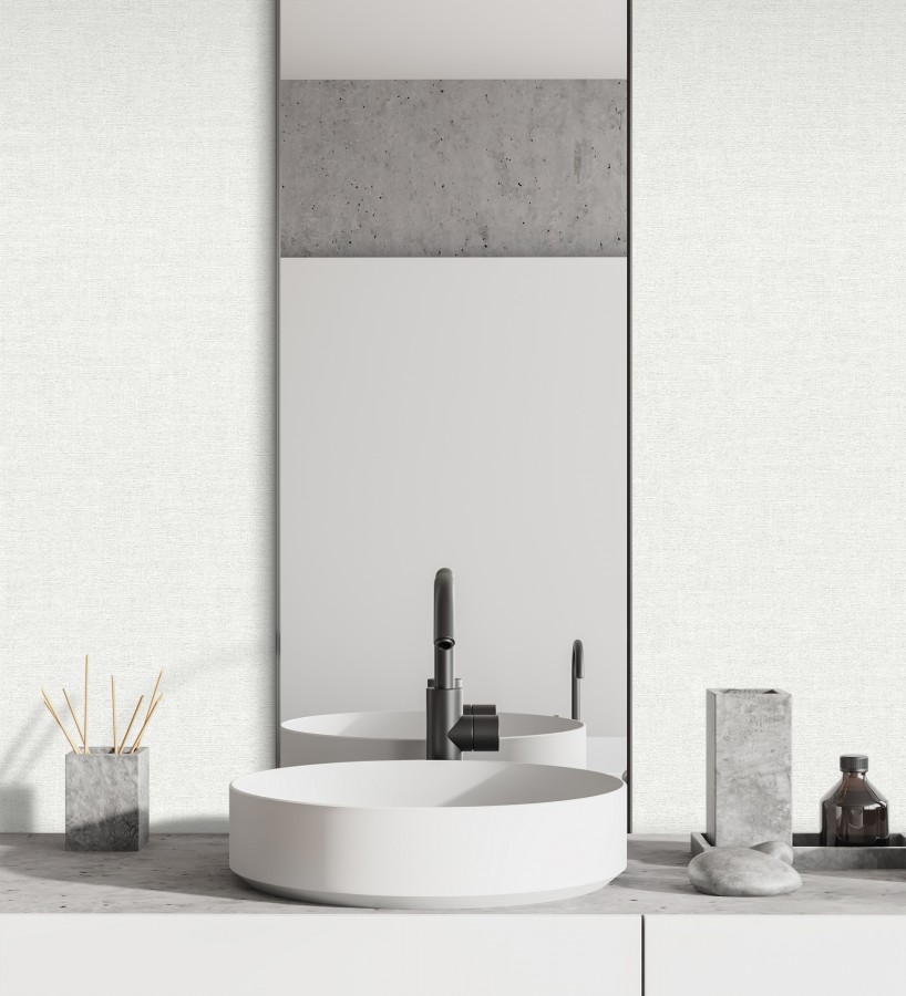 Papel pintado liso blanco nieve efecto textil hilos de lino y algodón  Raffton Shadow 685285