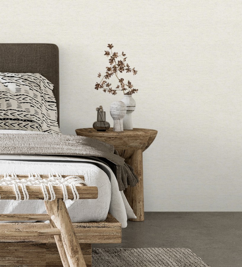 Papel pintado liso con textura lienzo pintado color marfil neutro  Brighton Porcelain 685286