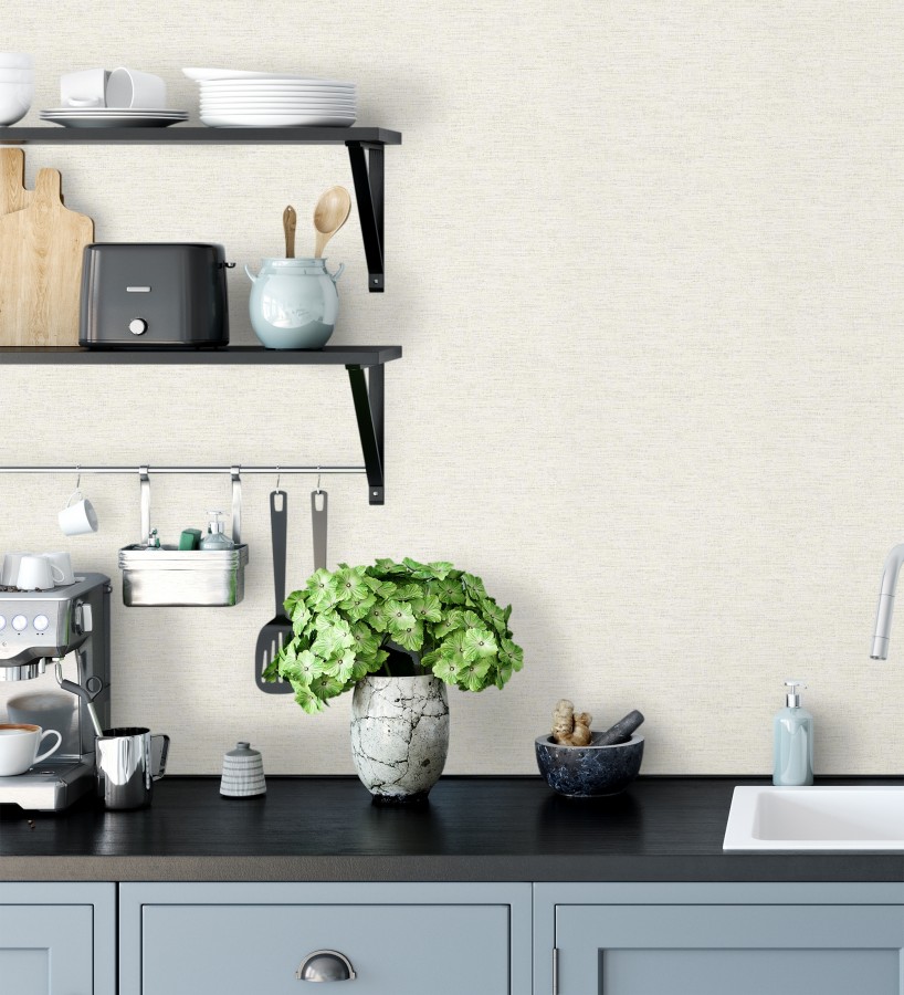 Papel pintado liso con textura lienzo pintado color marfil neutro  Brighton Porcelain 685286