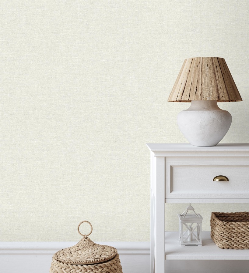 Papel pintado liso blanco roto efecto textil hilos de lino y algodón  Raffton Linen 685287