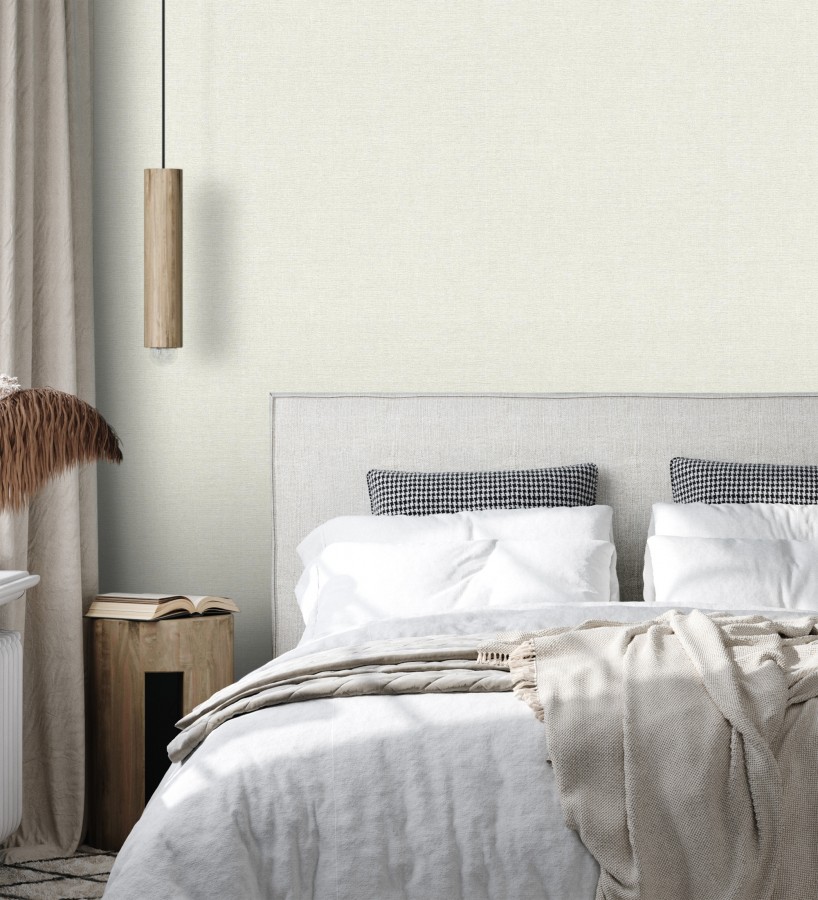 Papel pintado liso blanco roto efecto textil hilos de lino y algodón  Raffton Linen 685287