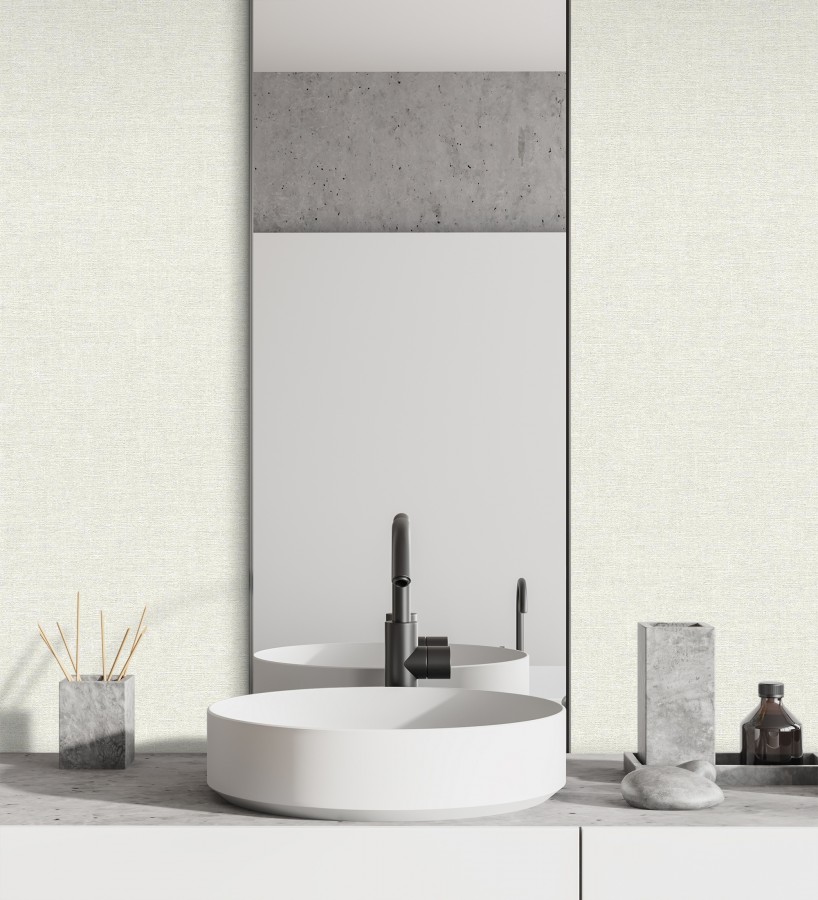 Papel pintado liso blanco roto efecto textil hilos de lino y algodón  Raffton Linen 685287