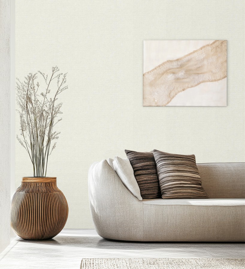 Papel pintado liso blanco roto efecto textil hilos de lino y algodón  Raffton Linen 685287