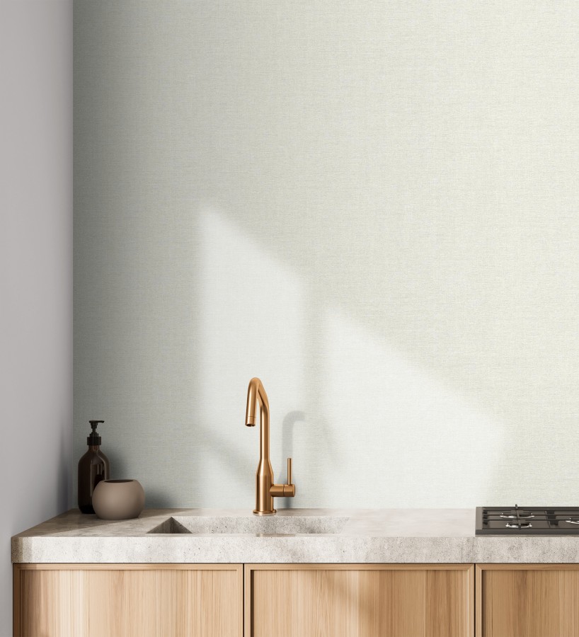 Papel pintado liso blanco roto efecto textil hilos de lino y algodón  Raffton Linen 685287