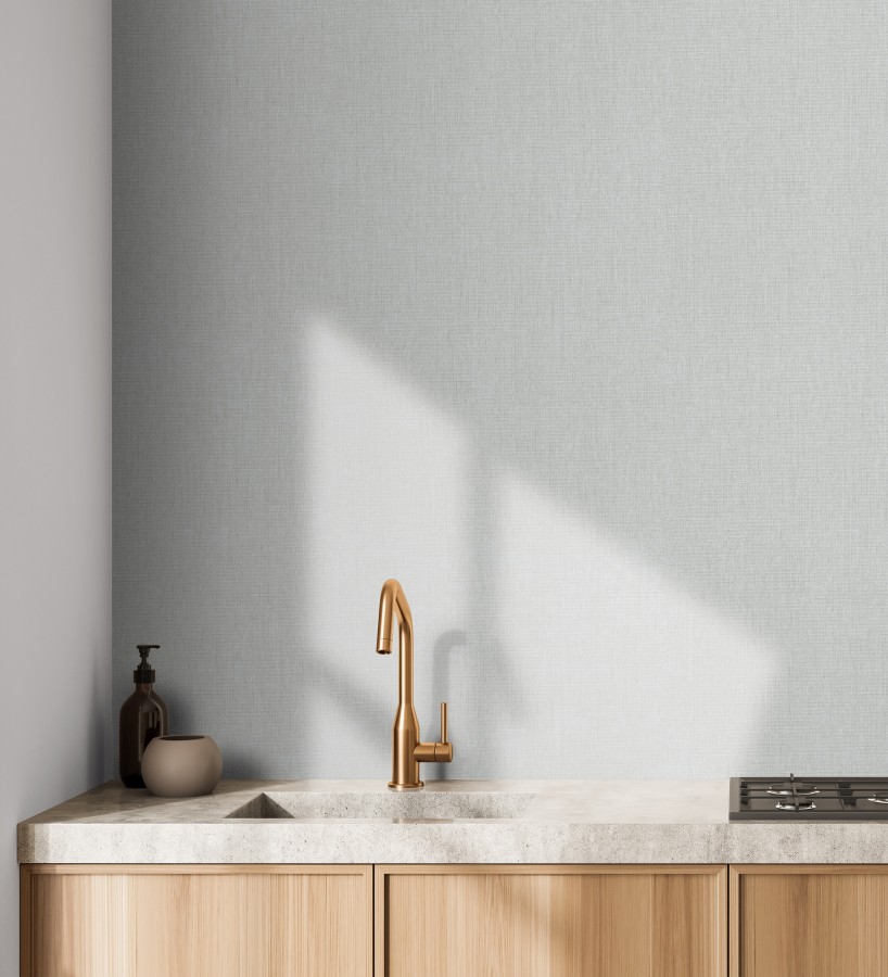 Papel pintado liso de microfibras textiles tintadas gris bruma  Melbourne Graphite 685291