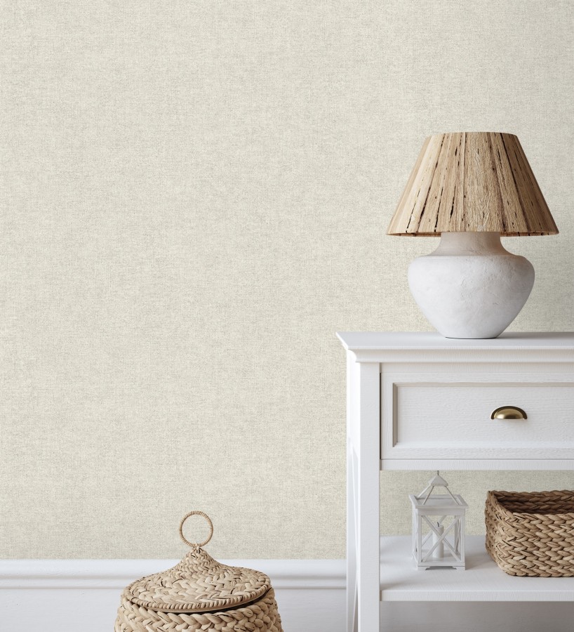 Papel pintado liso blanco pergamino efecto textil hilos de lino y algodón  Raffton Shadow 685292