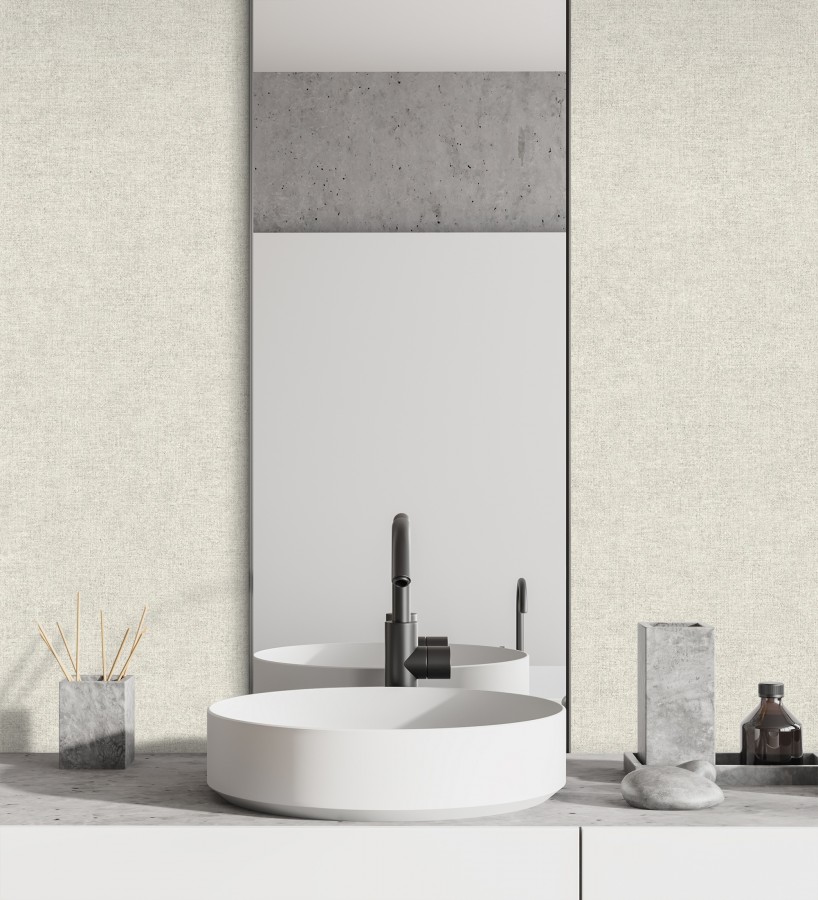 Papel pintado liso blanco pergamino efecto textil hilos de lino y algodón  Raffton Shadow 685292