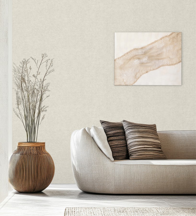 Papel pintado liso blanco pergamino efecto textil hilos de lino y algodón  Raffton Shadow 685292