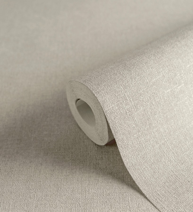 Papel pintado liso greige suave efecto textil hilos de lino y algodón  Raffton Shadow 685294