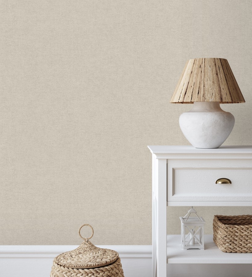 Papel pintado liso greige suave efecto textil hilos de lino y algodón  Raffton Shadow 685294