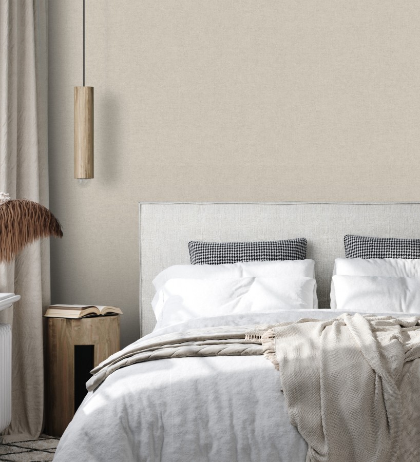 Papel pintado liso greige suave efecto textil hilos de lino y algodón  Raffton Shadow 685294
