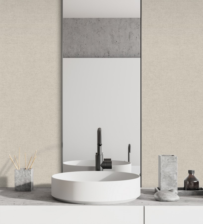 Papel pintado liso greige suave efecto textil hilos de lino y algodón  Raffton Shadow 685294