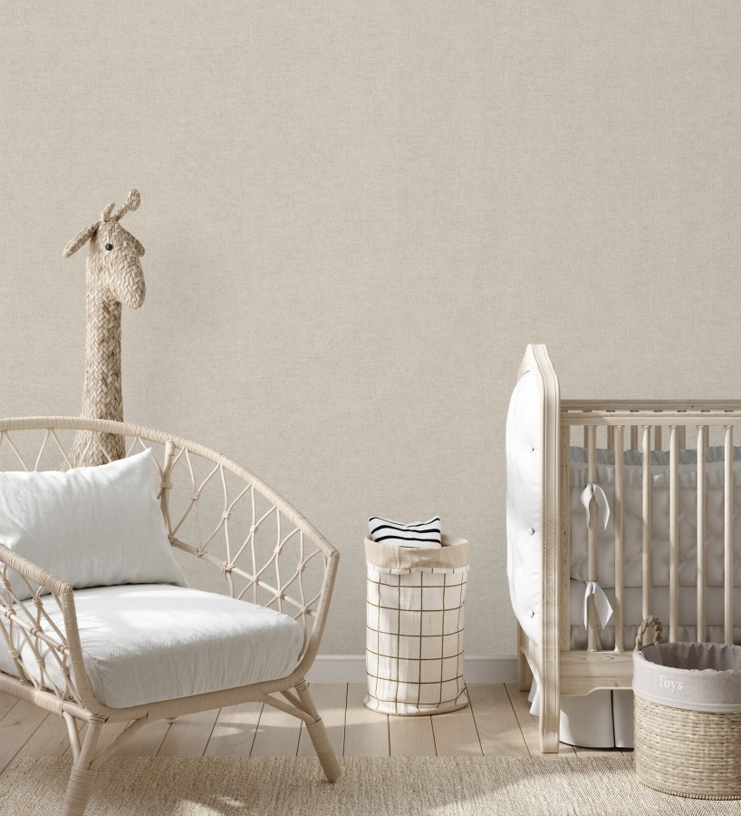 Papel pintado liso greige suave efecto textil hilos de lino y algodón  Raffton Shadow 685294