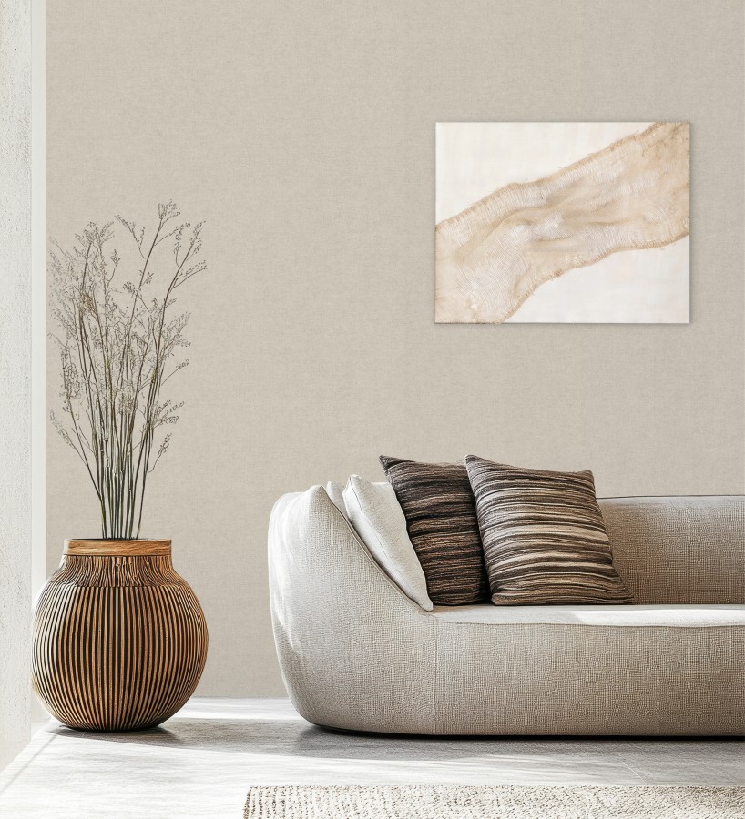Papel pintado liso greige suave efecto textil hilos de lino y algodón  Raffton Shadow 685294