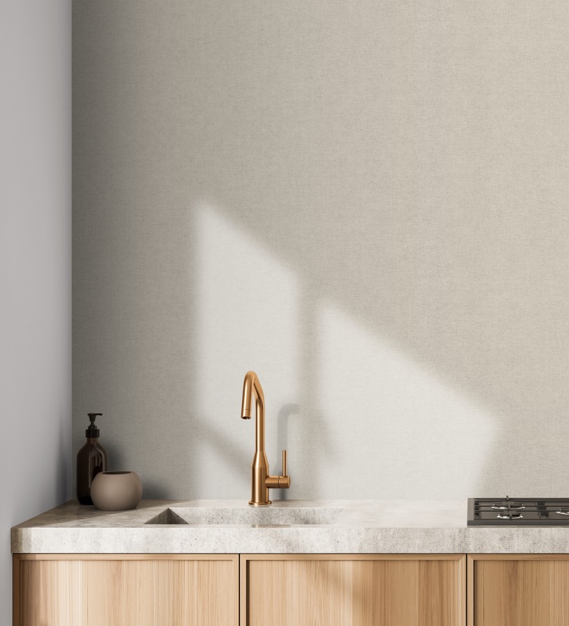 Papel pintado liso greige suave efecto textil hilos de lino y algodón  Raffton Shadow 685294