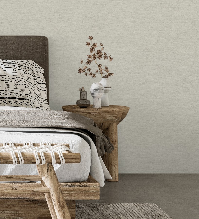 Papel pintado liso con textura lienzo pintado color greige  Brighton Porcelain 685295