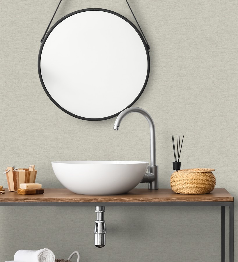 Papel pintado liso con textura lienzo pintado color greige  Brighton Porcelain 685295