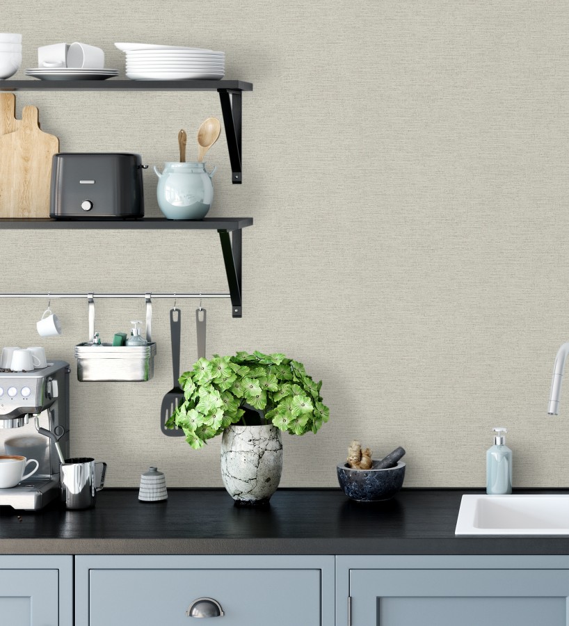 Papel pintado liso con textura lienzo pintado color greige  Brighton Porcelain 685295