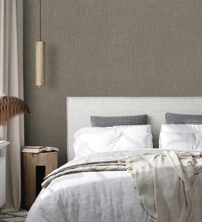 Papel pintado liso de microfibras textiles tintadas color topo Melbourne Graphite 685298
