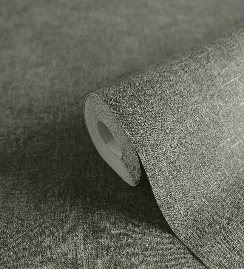 Papel pintado liso gris carbón efecto textil hilos de lino y algodón  Raffton Shadow 685299