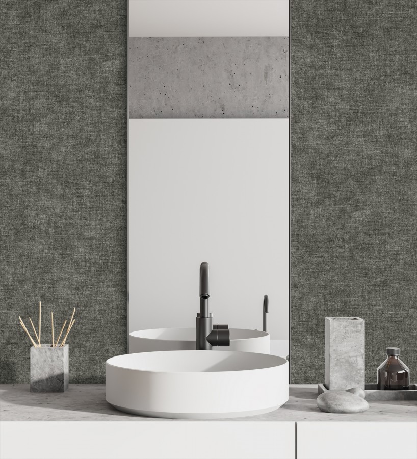 Papel pintado liso gris carbón efecto textil hilos de lino y algodón  Raffton Shadow 685299