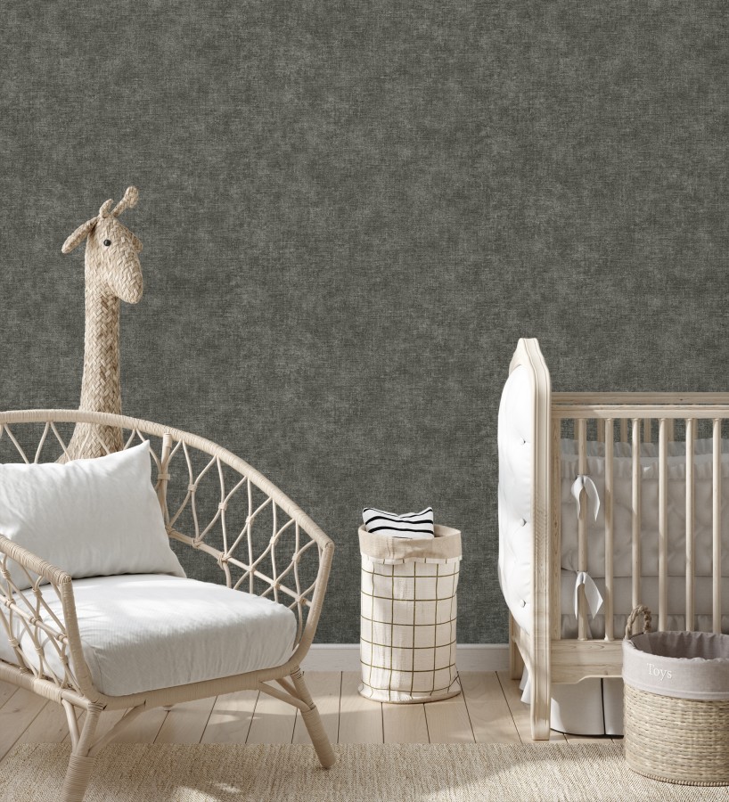 Papel pintado liso gris carbón efecto textil hilos de lino y algodón  Raffton Shadow 685299