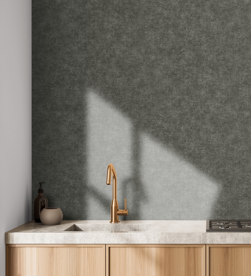 Papel pintado liso gris carbón efecto textil hilos de lino y algodón  Raffton Shadow 685299