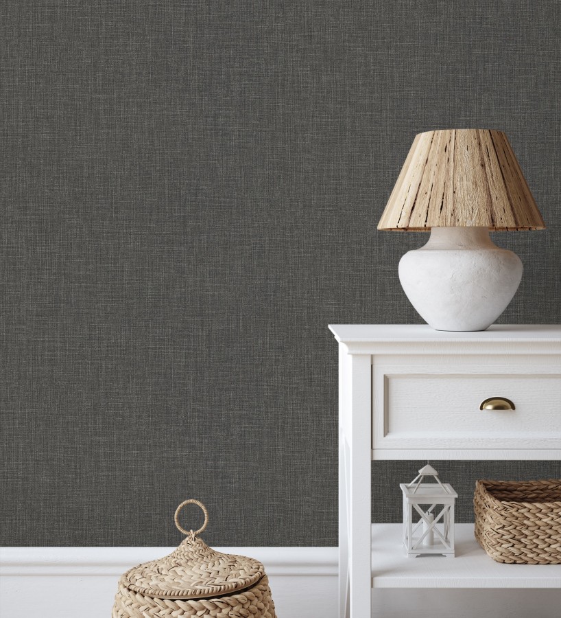 Papel pintado liso de microfibras textiles tintadas gris antracita  Melbourne Graphite 685300