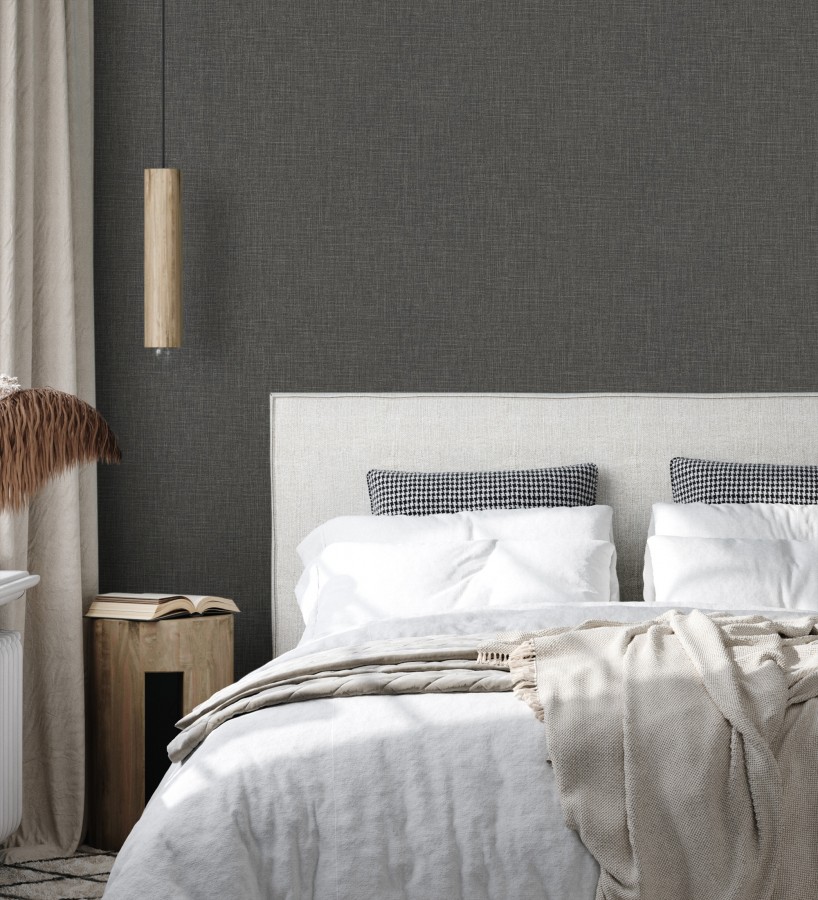 Papel pintado liso de microfibras textiles tintadas gris antracita  Melbourne Graphite 685300