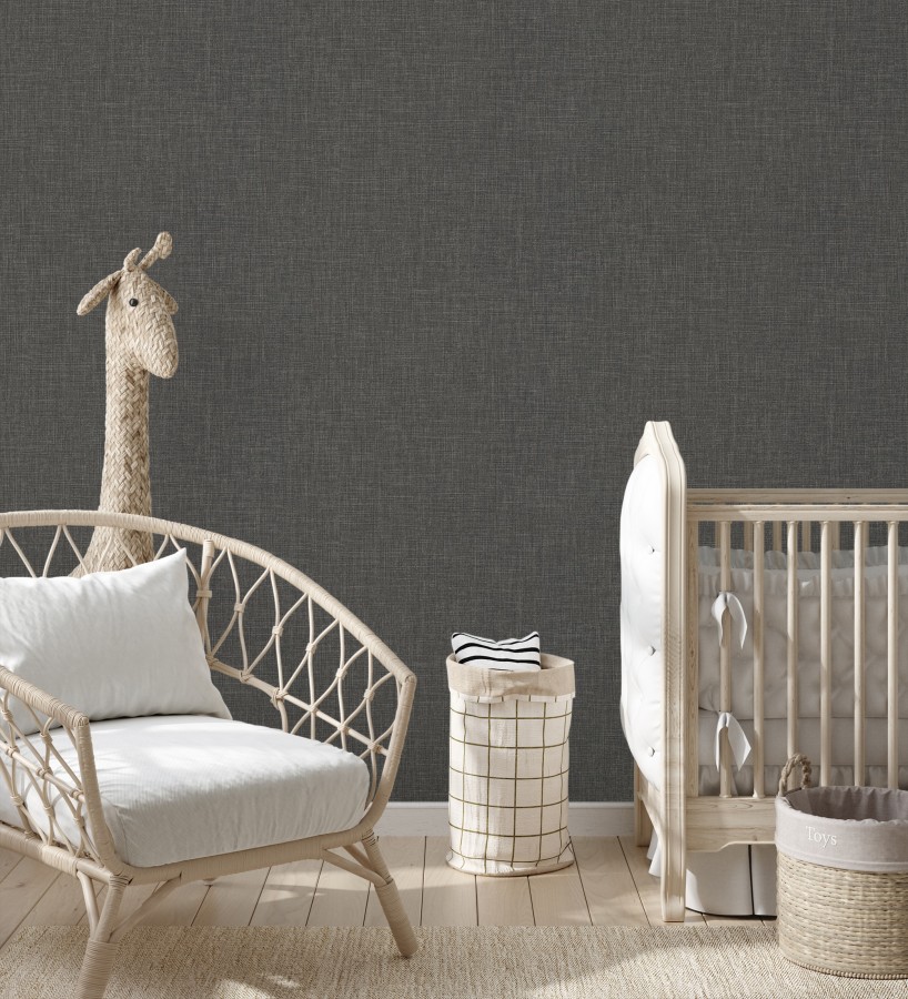Papel pintado liso de microfibras textiles tintadas gris antracita  Melbourne Graphite 685300