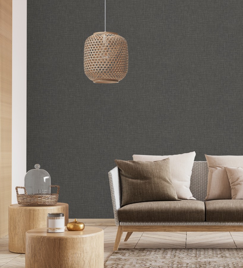 Papel pintado liso de microfibras textiles tintadas gris antracita  Melbourne Graphite 685300