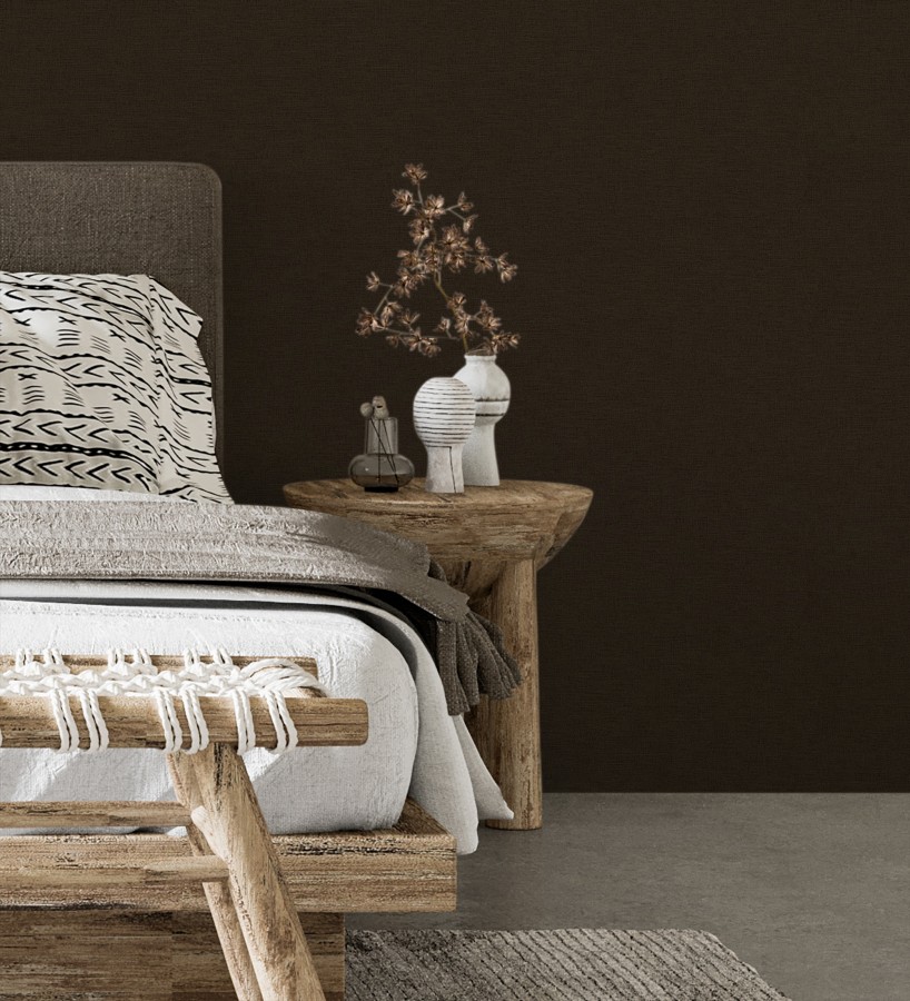 Papel pintado liso con textura lienzo pintado color chocolate negro  Brighton Dusk 685301