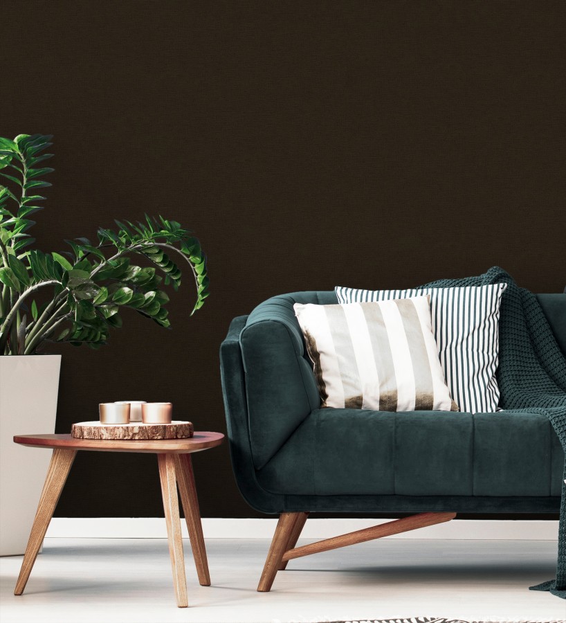 Papel pintado liso con textura lienzo pintado color chocolate negro  Brighton Dusk 685301
