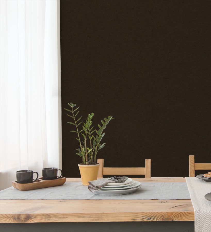 Papel pintado liso con textura lienzo pintado color chocolate negro  Brighton Dusk 685301