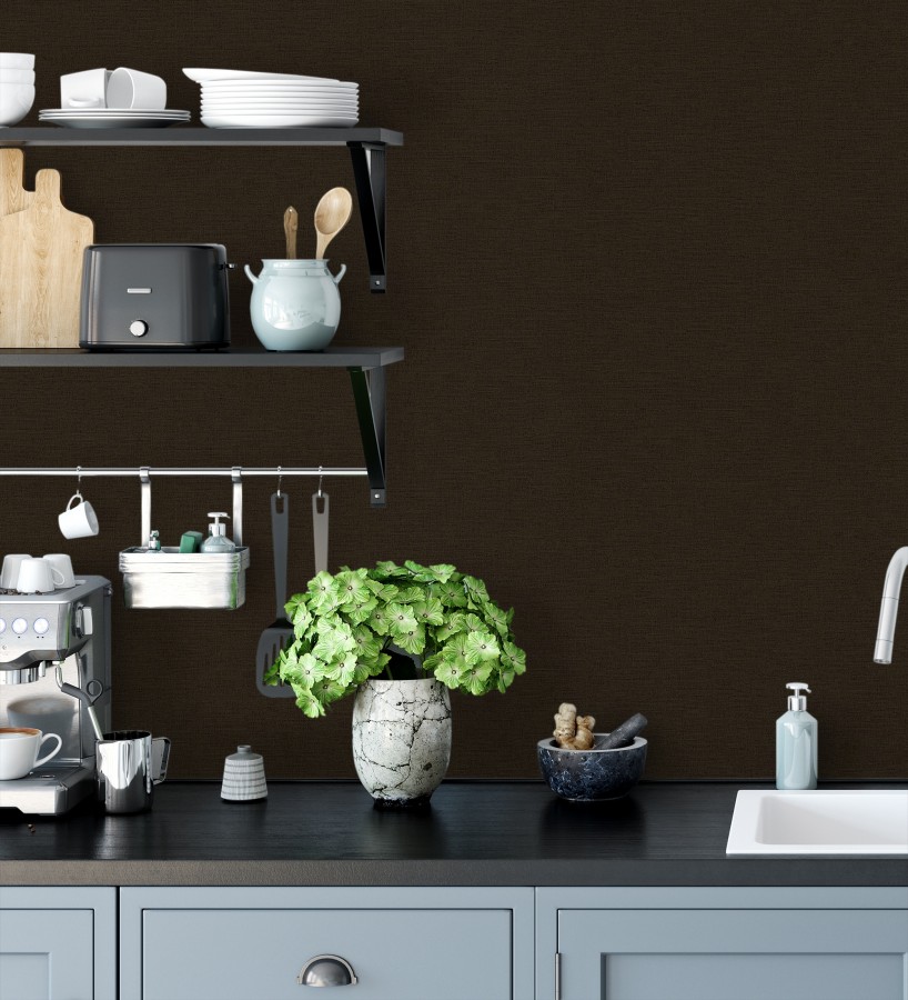 Papel pintado liso con textura lienzo pintado color chocolate negro  Brighton Dusk 685301